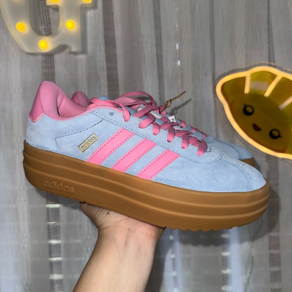 Adidas Platform Sneakers Pink Blue Gum Sole Size 4.5M=6W NIB